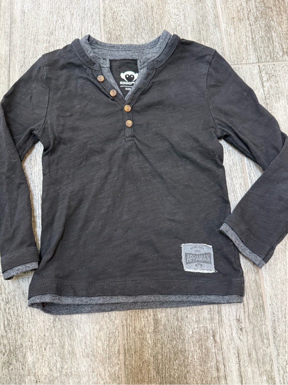 Appaman Toddler Camden Layered Black Long Sleeve Henley with Gray Trim - 4T